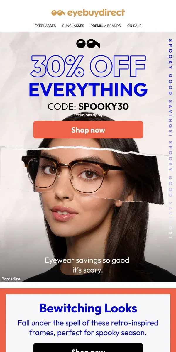 Email from Eyebuydirect. Spooky Good Sale! 🎃👓 