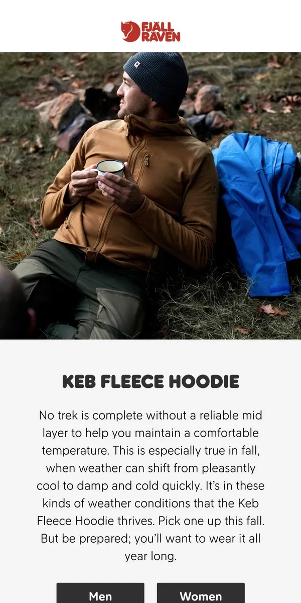 Email from Fjällräven. Keb Fleece Hoodie: THE go-to trekking mid layer