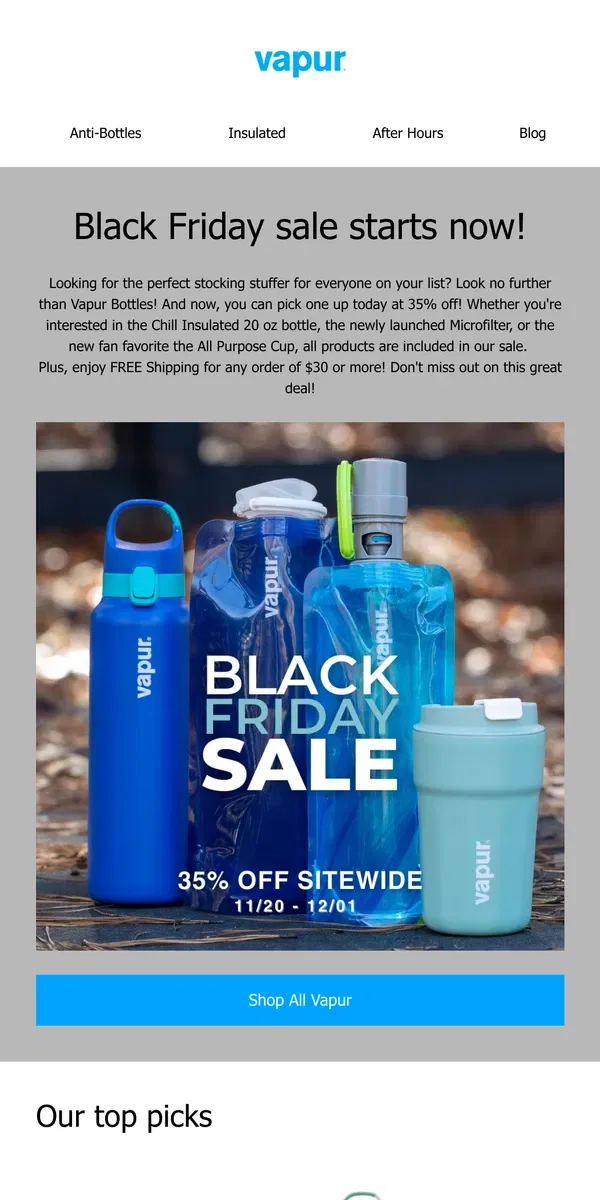 Email from Vapur. Don't miss out: 35% off sitewide Black Friday sale!