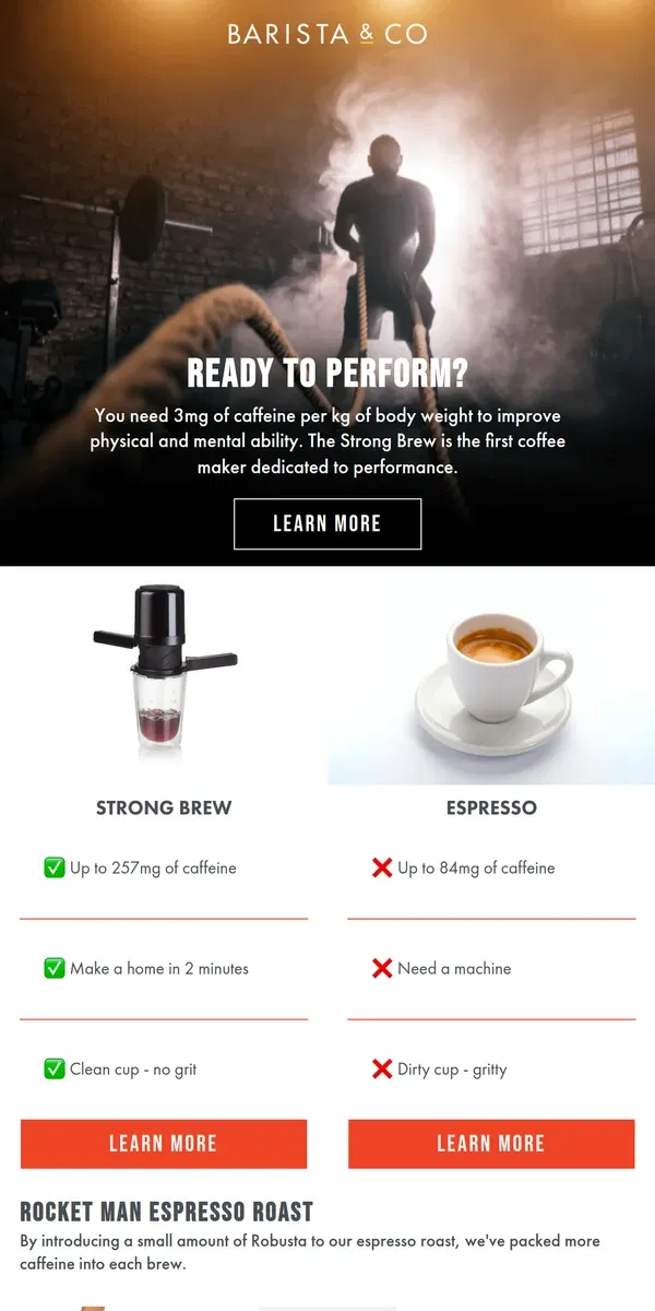 Email from Barista & Co. Are you ready to perform?