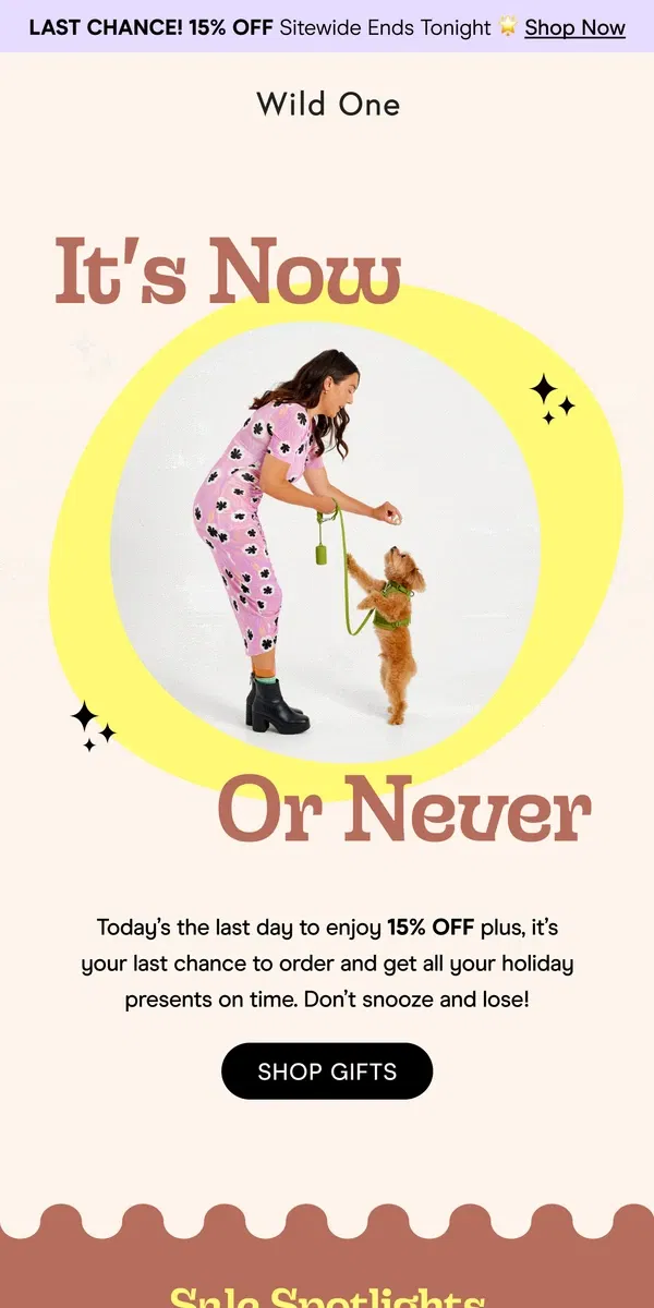 Email from Wild One. Last Day To Take 15% OFF