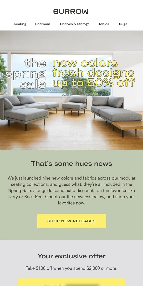 Email from Burrow. New colors for spring, all on sale