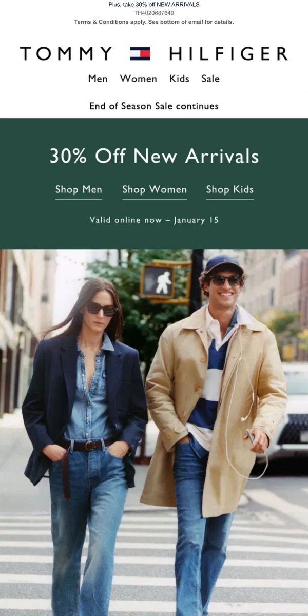 Email from Tommy Hilfiger. JUST IN: New styles for the new year