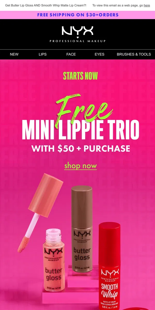 Email from NYX Professional Makeup. Free mini lippie trio inside! 👀