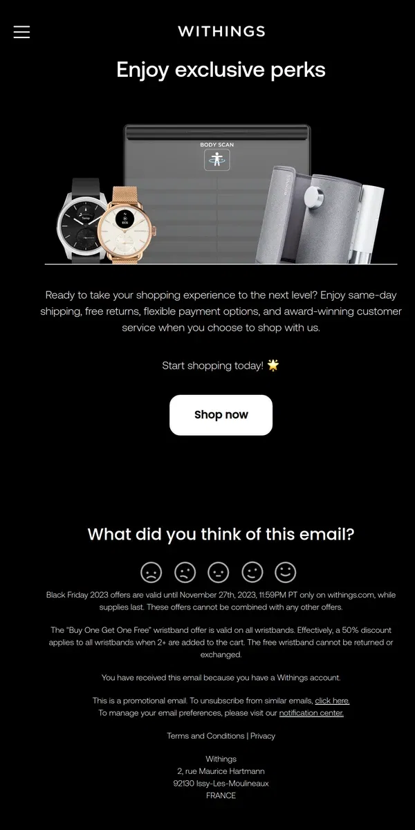 Email from Withings. Shop smarter