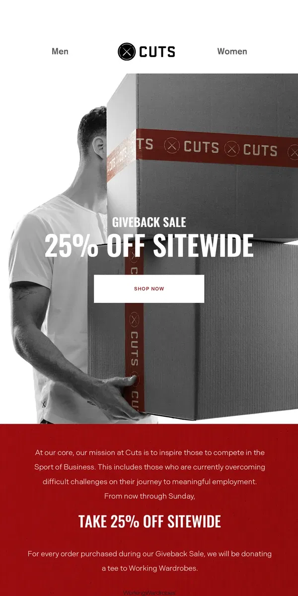 Email from Cuts. 25% OFF SITEWIDE | Cuts Giveback Sale