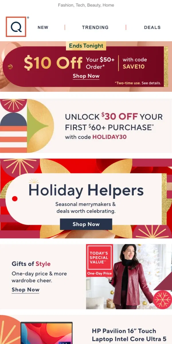 Email from QVC. We're Gifting You $10 Off