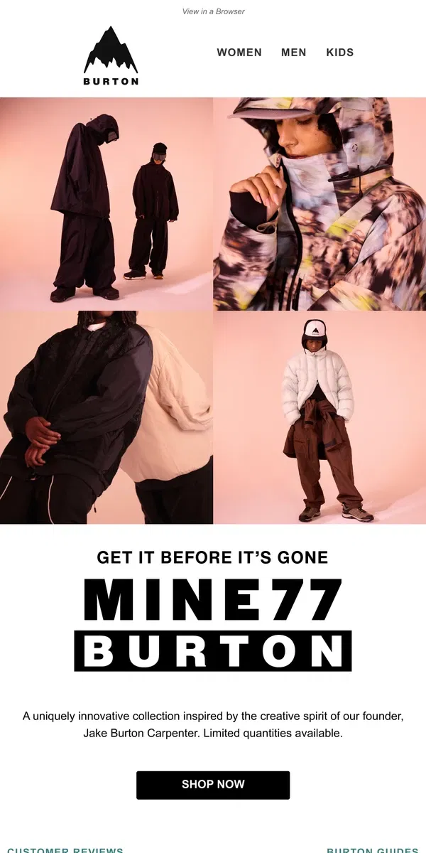 Email from Burton. New Burton MINE77 Now Available