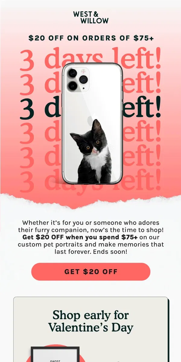 Email from West & Willow. Pet Gifts + $20 OFF = A Perfect Match 😍