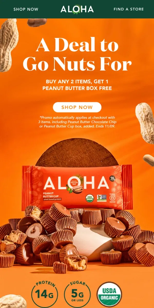 Email from ALOHA. Calling all peanut butter lovers!