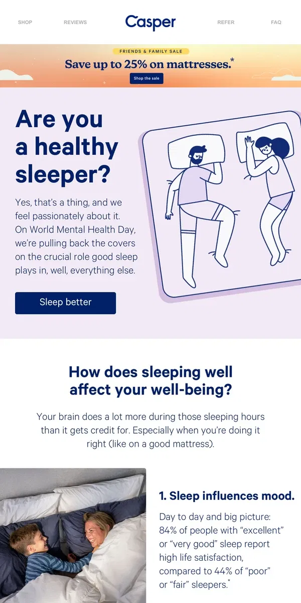 Email from Casper. Sleep care is self-care.