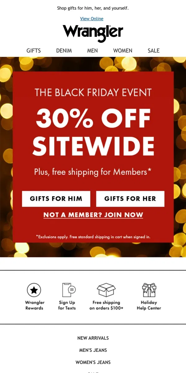 Email from Wrangler. Hooray! The Black Friday sale is here!