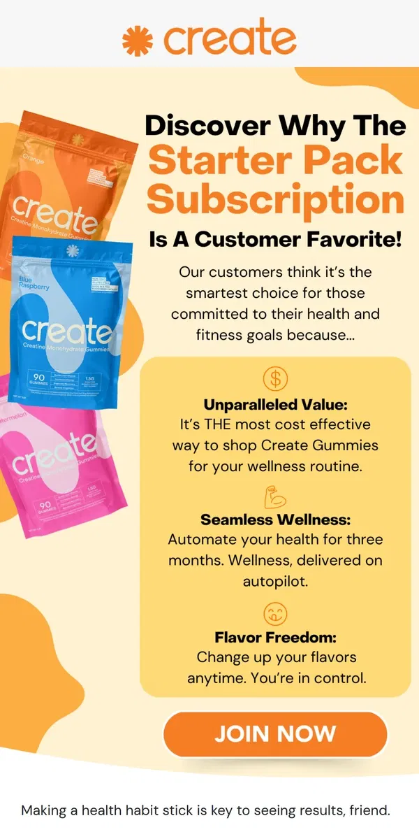 Email from Create Wellness. Here's Why Our Starter Pack Is a Fan Favorite! 🟠🔴🔵