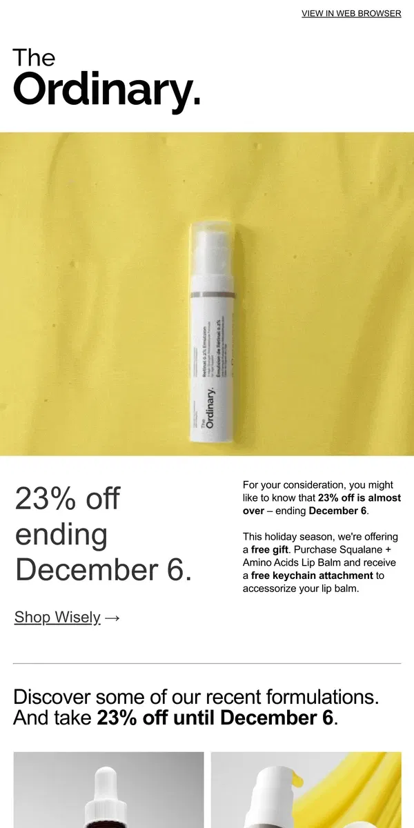 Email from The Ordinary. 23% off ends Dec 6, 2024.