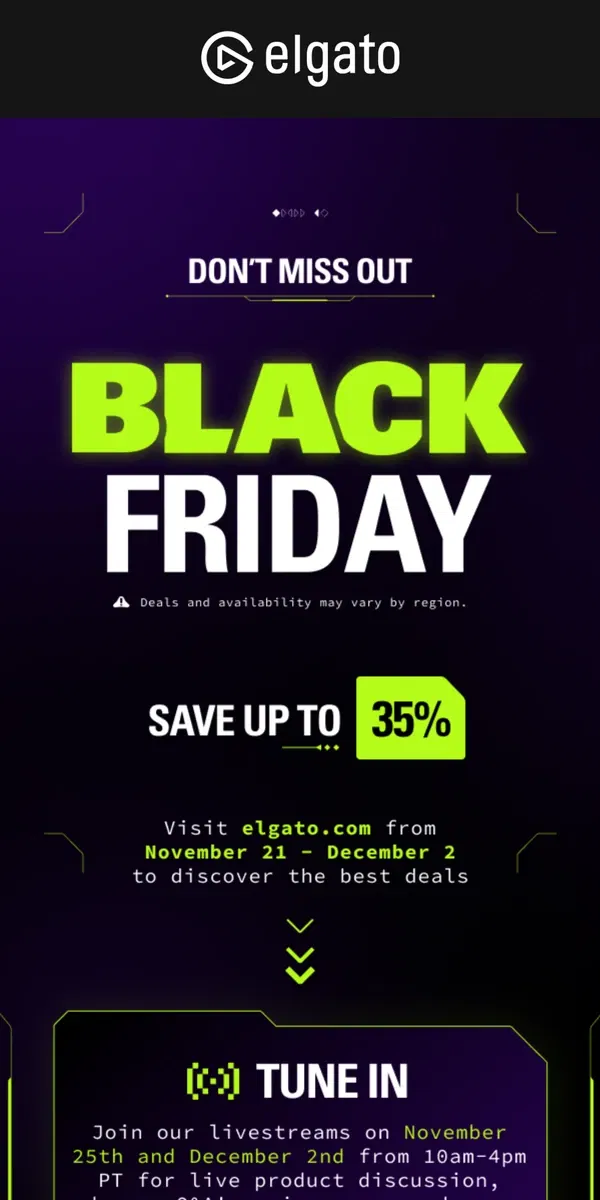 Email from Elgato. Black Friday deals are on the way 👀