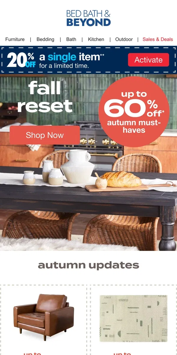 Email from Bed Bath & Beyond. The Fall Reset Starts NOW 🍂🍁