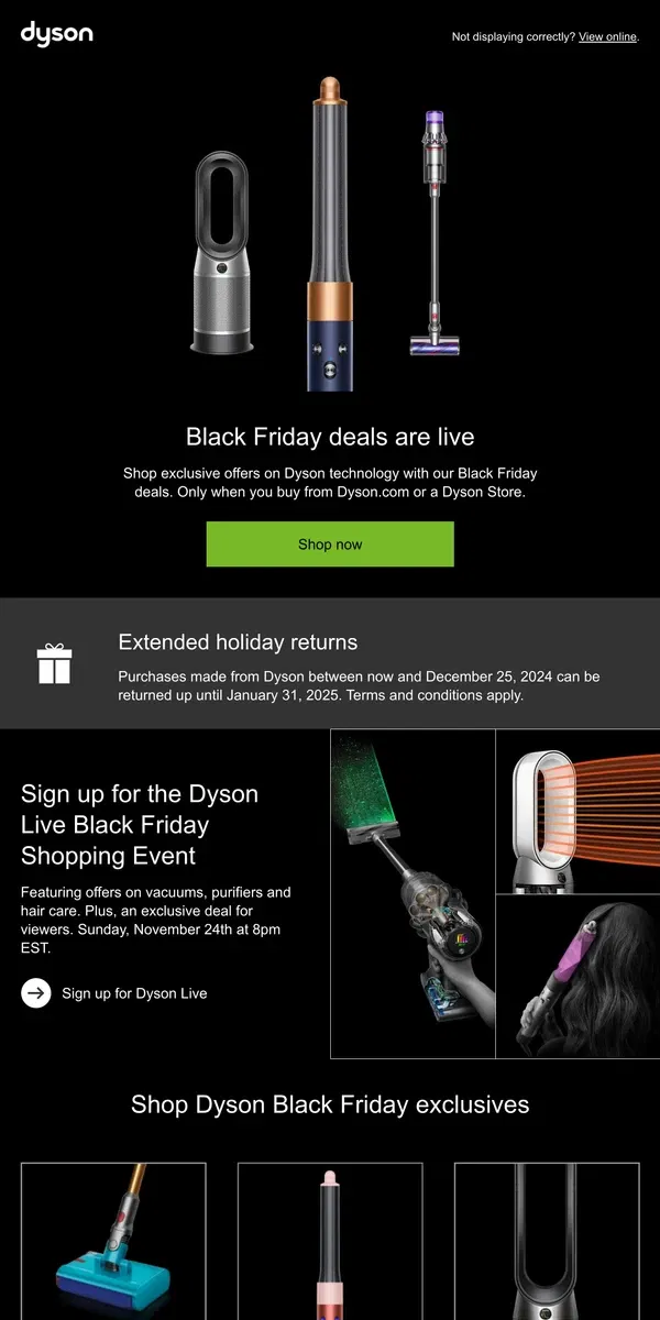 Email from Dyson. Unlock Dyson’s Black Friday Deals