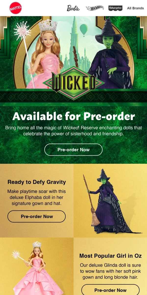 Email from Mattel Store. Wicked Dolls Available for Pre-order!