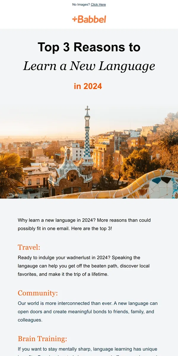 Email from Babbel. Top 3️⃣ Reasons to learn a new language in 2024