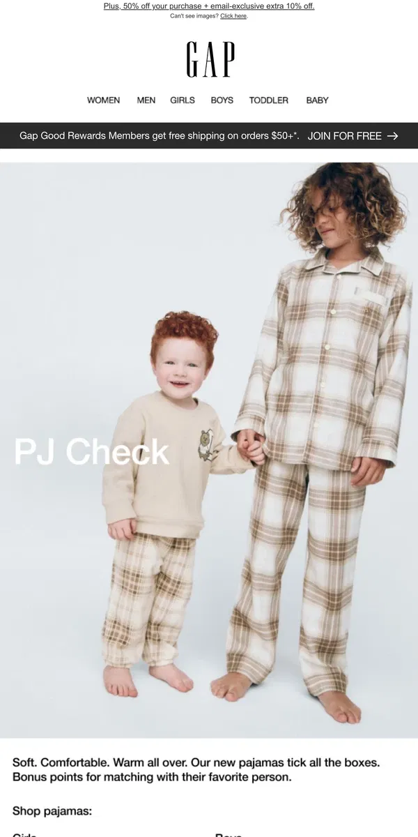 Email from GAP. The Matching PJs Shop