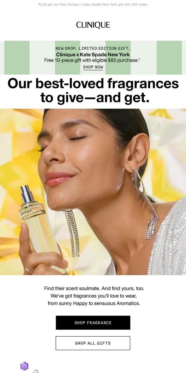 Email from Clinique. Fragrance gifts 🧡 Share the happiness.