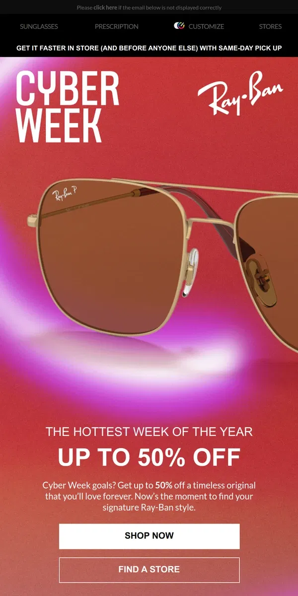 Email from Ray-Ban. Start Cyber Week right