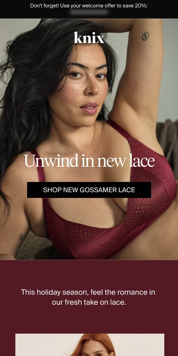 Email from Knix. Just Dropped! Gossamer Lace Collection 😍