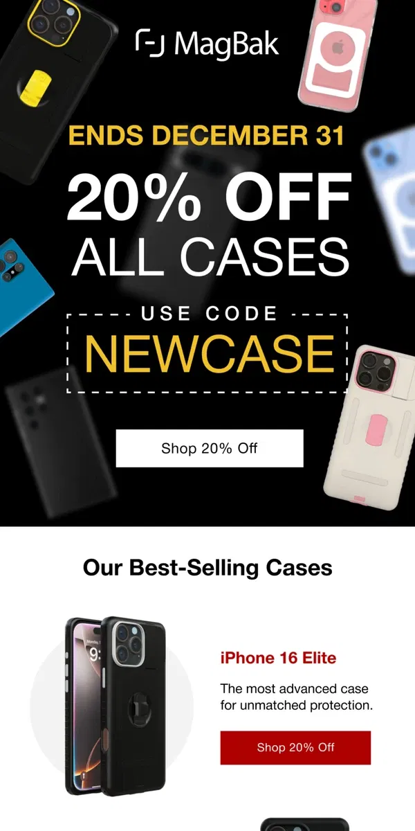 Email from MagBak. Don’t Miss 20% Off MagBak Cases! ⏳