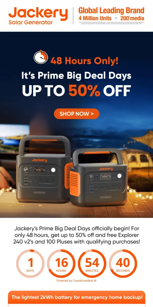 Email from Jackery. 📢Prime Big Deal Days | Up to 50% Off!