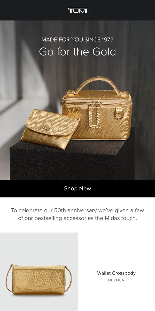 Email from Tumi. The Gold Edit