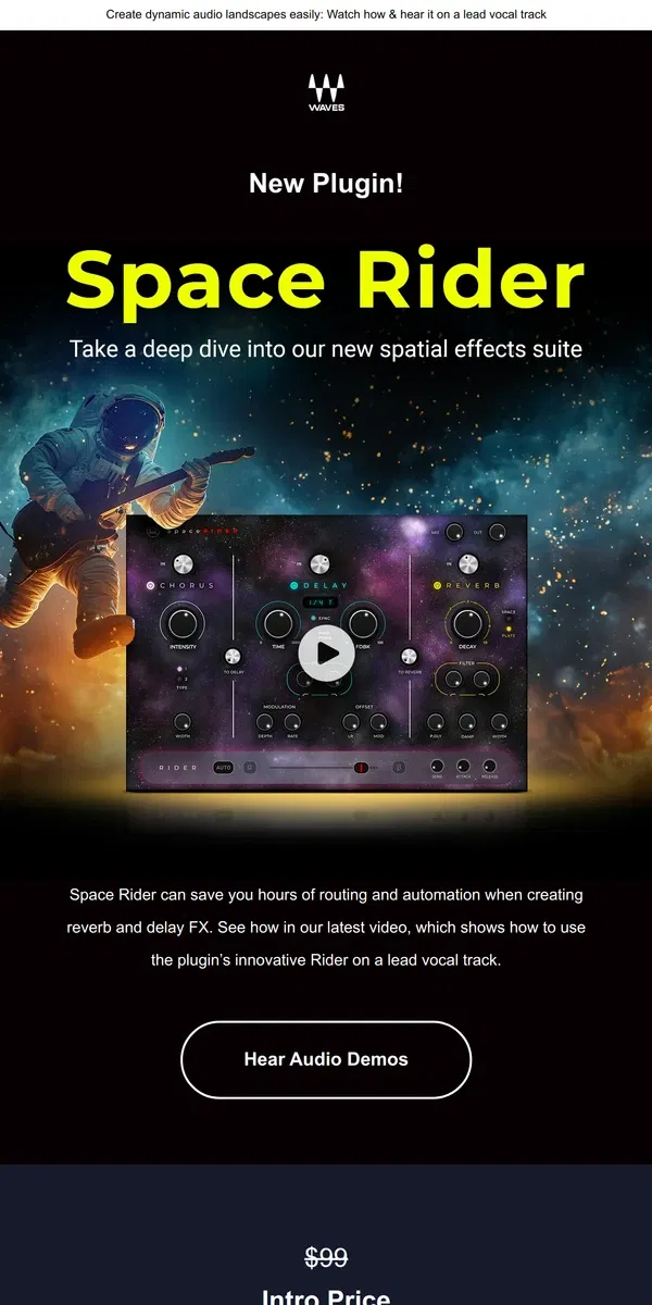 Email from Waves Audio. New Demo 🌠 Hear Space Rider in Action