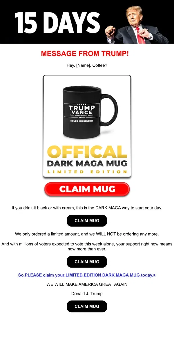 Email from Donald J. Trump. Coffee?