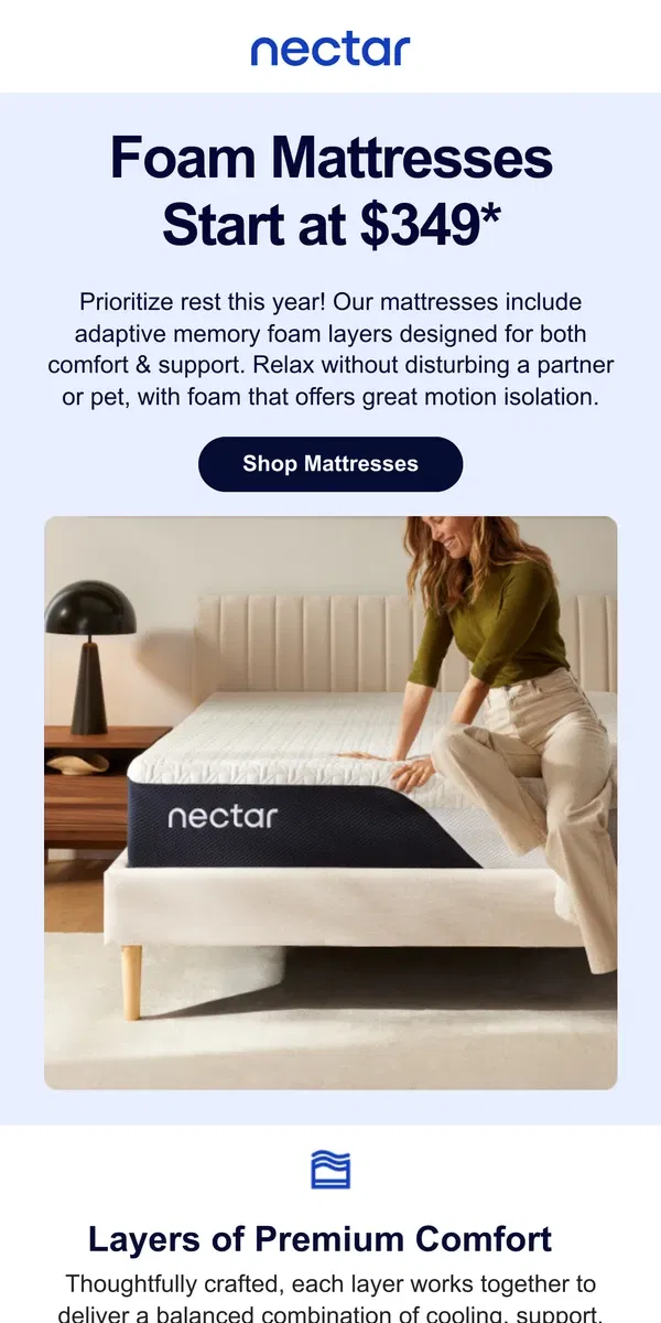 Email from Nectar. Better 🛌, better mornings: Layers of comfort start at $349 💤