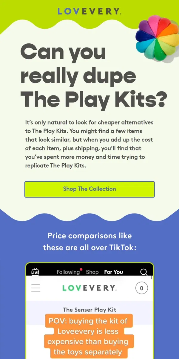 Email from Lovevery. Ever thought of duplicating The Play Kits?