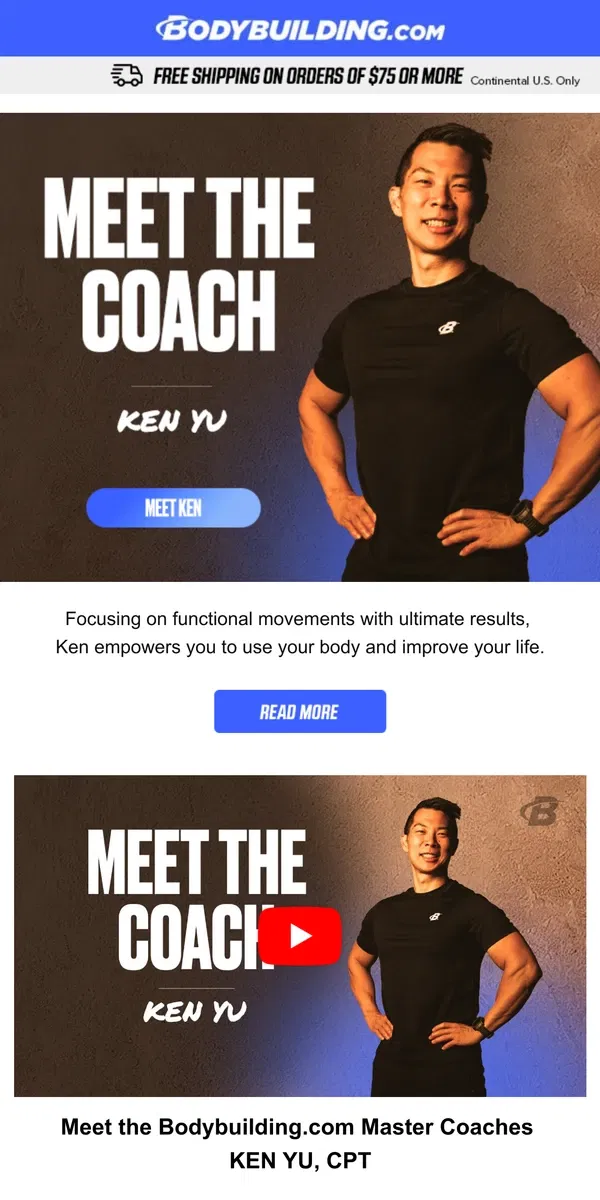 Email from Bodybuilding.com. Meet Bodybuilding.com Master Coach, Ken Yu