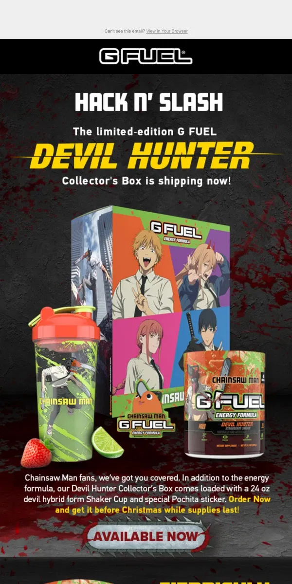 Email from G FUEL. G FUEL Chainsaw Man IS HERE!