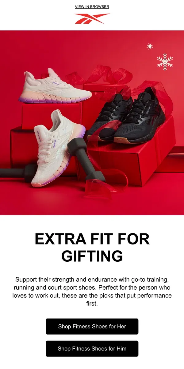 Email from Reebok. Perfect holiday gifts for fitness lovers 💪