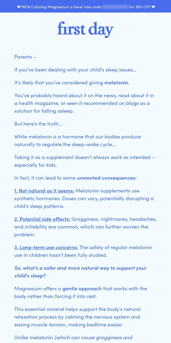 Email from First Day. The truth about melatonin supplements