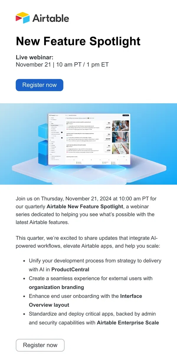 Email from Airtable. Register to see the latest and greatest in Airtable