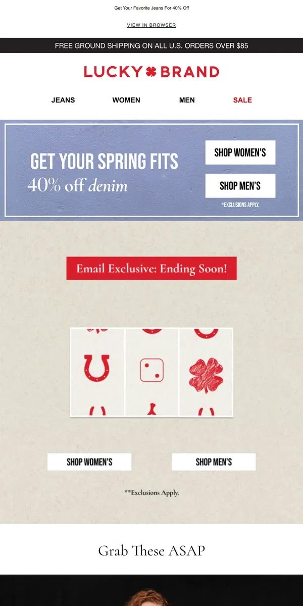 Email from Lucky Brand. 🚨 ENDS TODAY! 🚨 Extra 15% Off All Your Faves