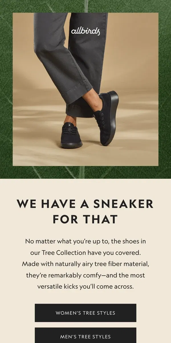 Email from Allbirds. Tree Styles For All Occasions 🌳