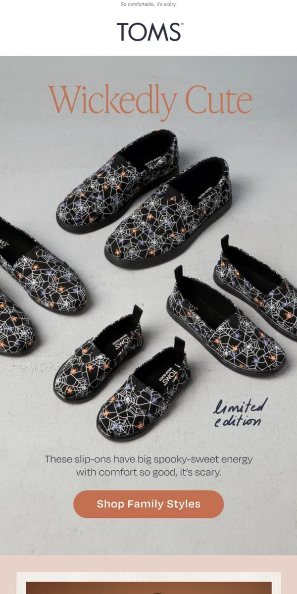 Email from TOMS. New Glow-in-the-Dark Halloween Alpargatas