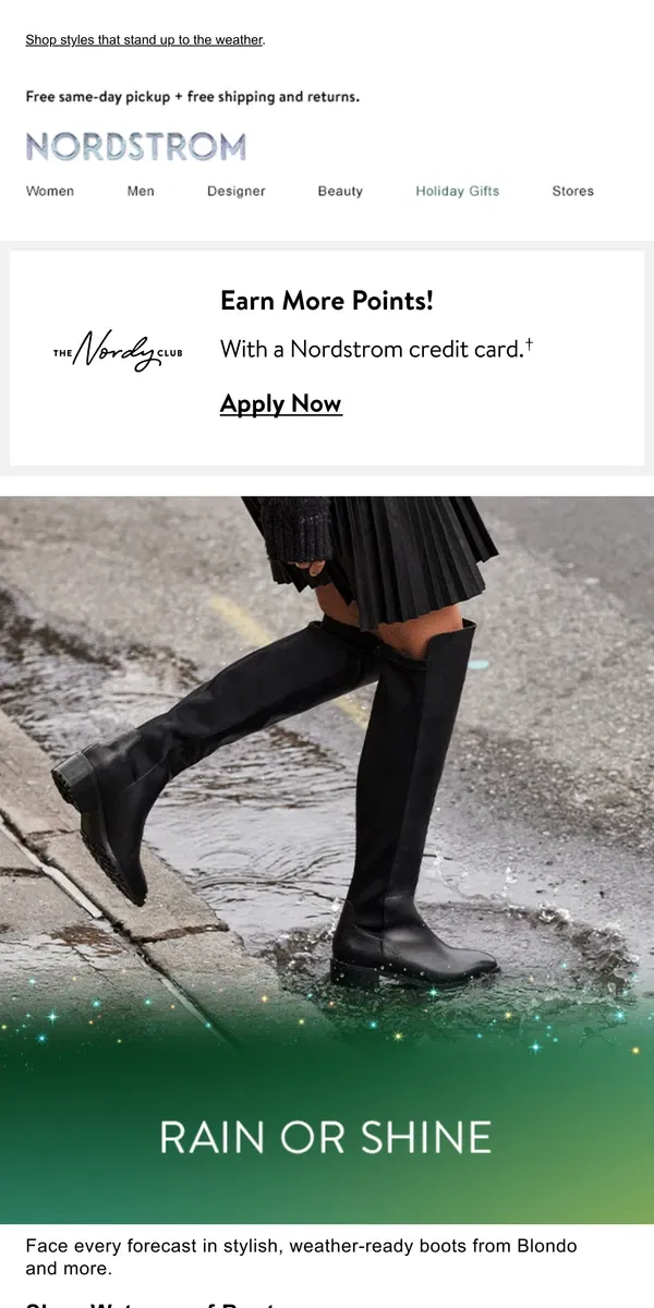 Email from Nordstrom. Puddle-proof boots from Blondo & more