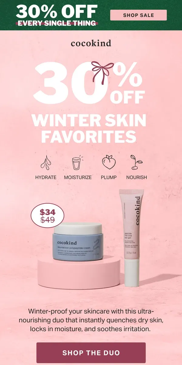 Email from cocokind. winter skincare starting at $13