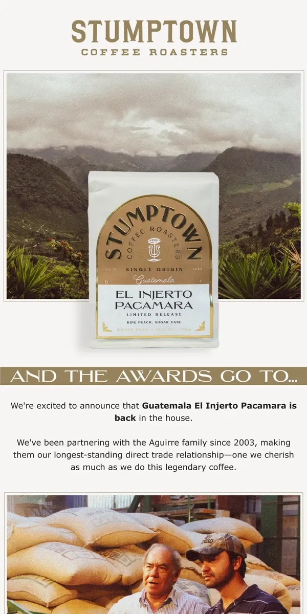 Email from Stumptown Coffee Roasters. Winner of awards and hearts 🏆