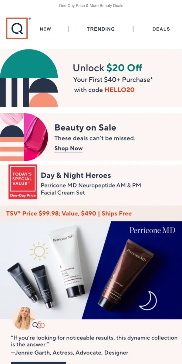 Email from QVC. Take $20 Off + One-Day Price