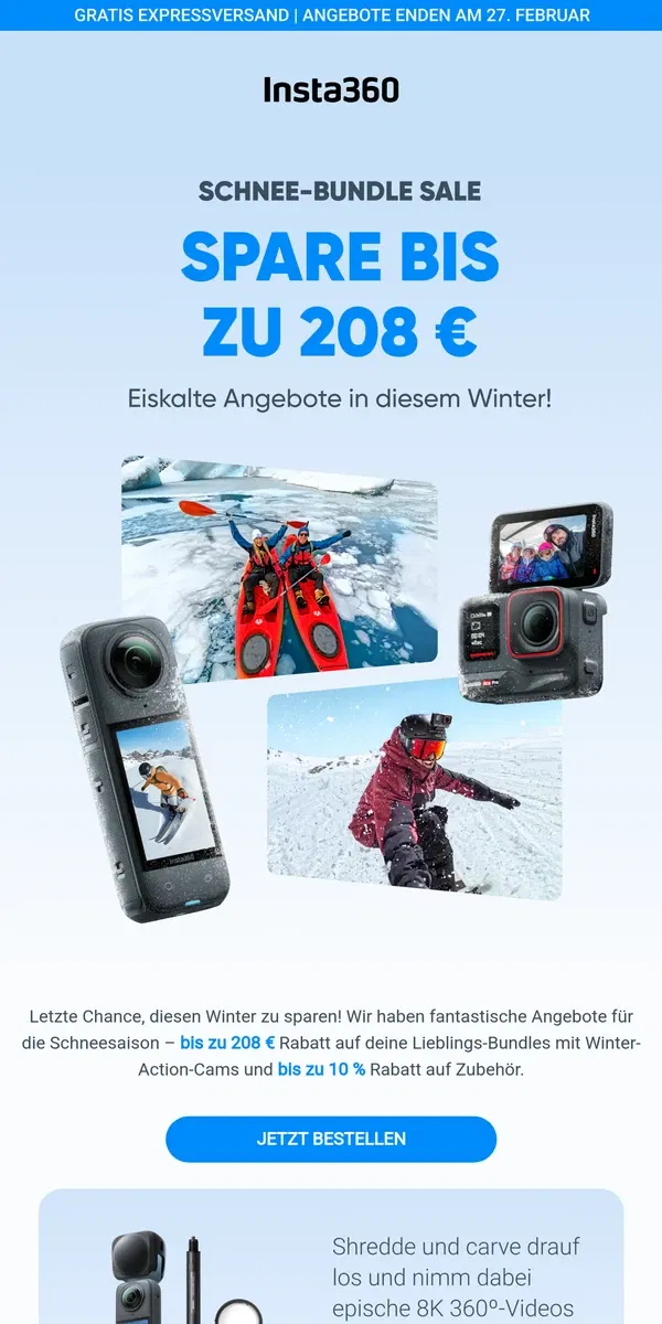 Email from Insta360. Enorme Rabatte für die Piste ...❄️