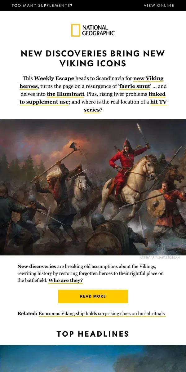 Email from National Geographic. Discovering new Viking heroes; Plus: ‘faerie smut’; the Illuminati