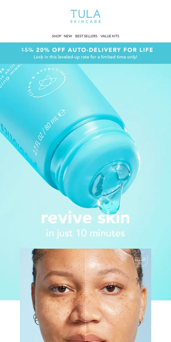 Email from TULA Skincare. Rehydrate skin FAST