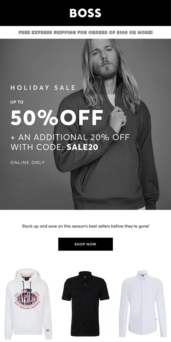 Email from HUGO BOSS. Save on the season's top sellers